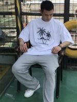 パームエンジェルス芸能人激安新作ココナッツの木プリント男女兼用半袖Tシャツ