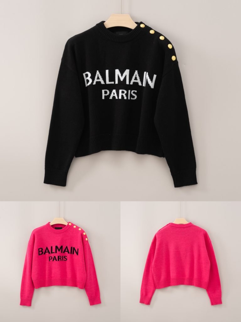 BALMAIN（バルマン）激安販売芸能人 ウィメンズ クロップド丈 ニットウェア ロゴ セーター