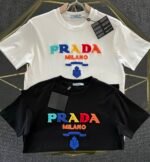 PRADA (プラ ダ)2024春夏新作100%コットン刺繍半袖Tシャツコピー