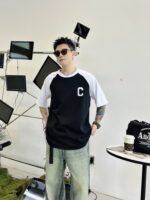 CELINE(セリーヌ)人気 偽物アルファベットプリントラウンドネック半袖 Tシャツ激安通販