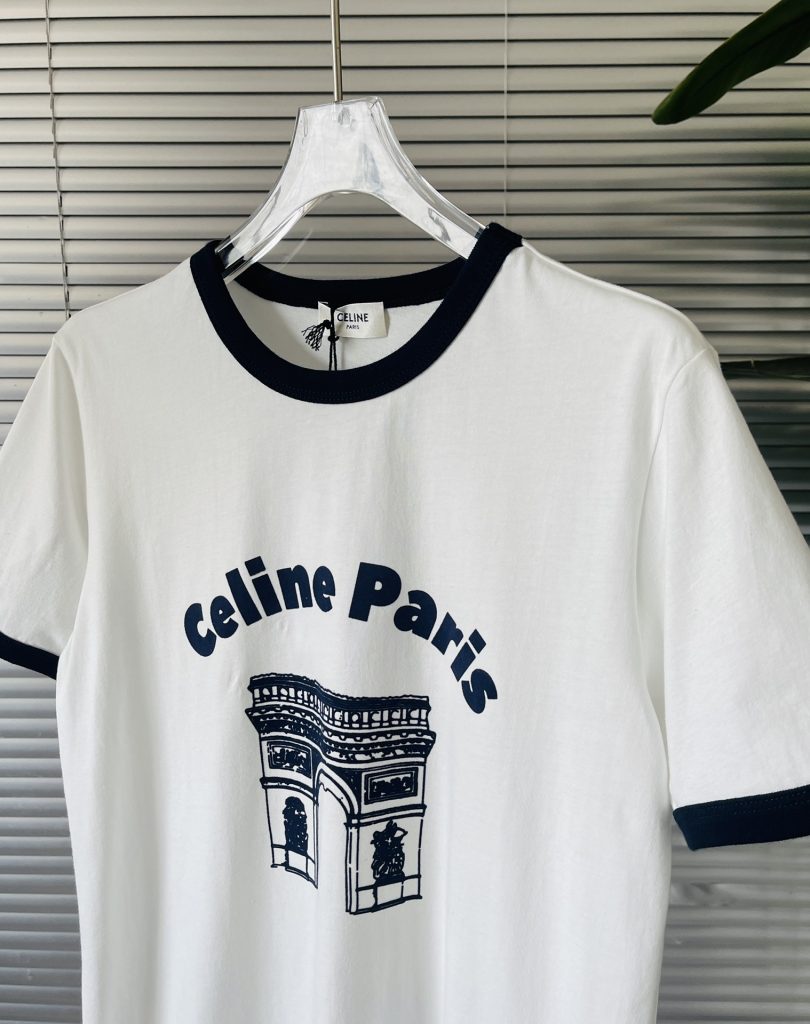 CELINE(セリーヌ)2024春夏新作コントラストカラーの万能半袖Tシャツコピー|スーパーコピーn級優良店 2 CELINE(セリーヌ)2024春夏新作コントラストカラーの万能半袖Tシャツコピー