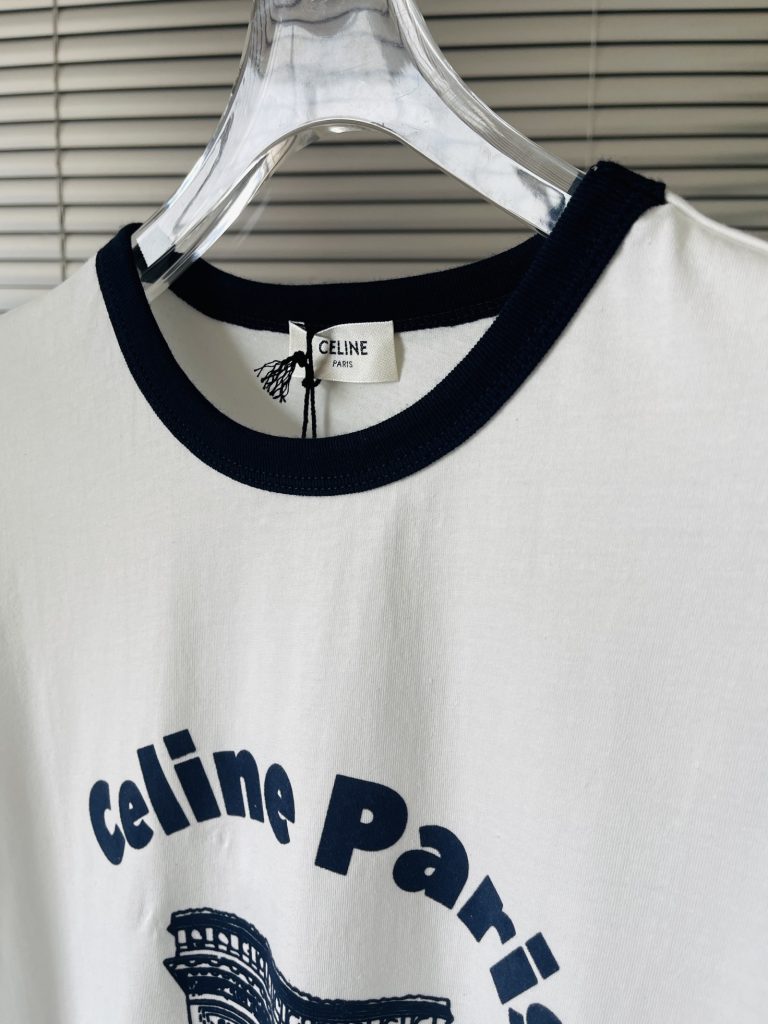 CELINE(セリーヌ)2024春夏新作コントラストカラーの万能半袖Tシャツコピー|スーパーコピーn級優良店 3 CELINE(セリーヌ)2024春夏新作コントラストカラーの万能半袖Tシャツコピー