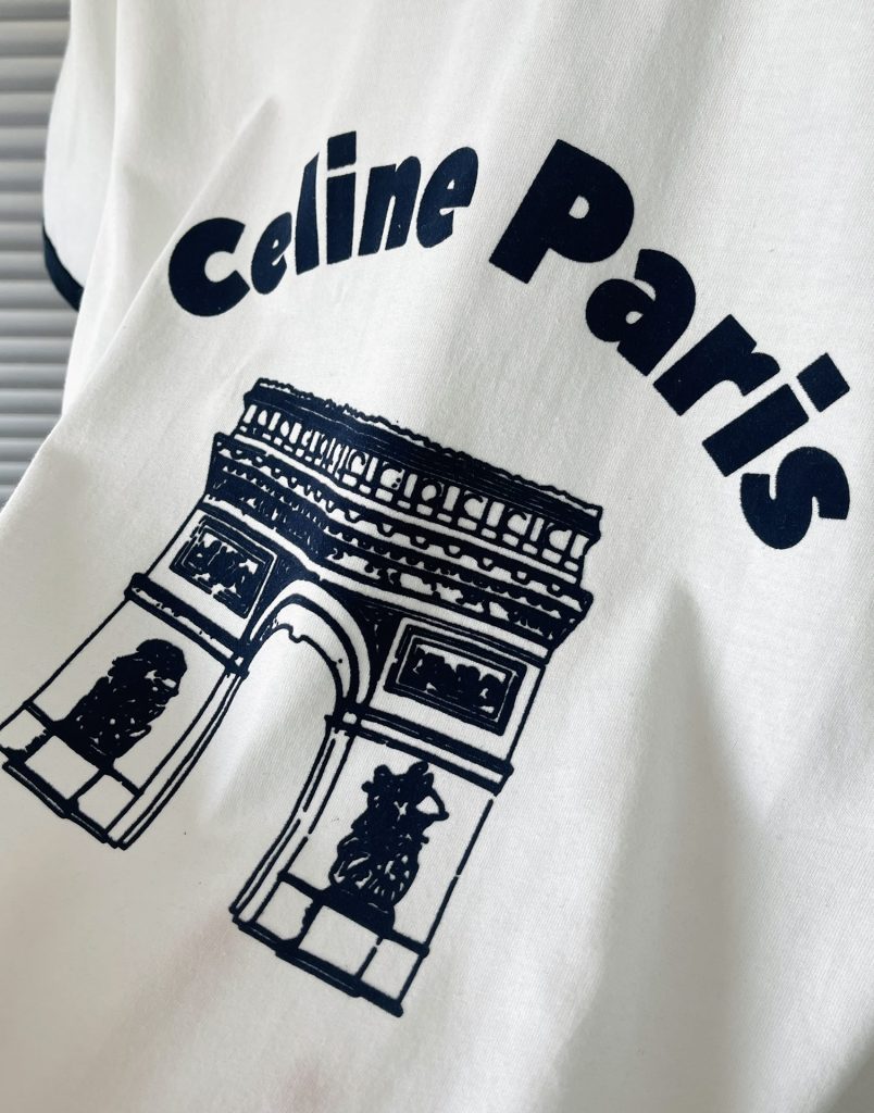 CELINE(セリーヌ)2024春夏新作コントラストカラーの万能半袖Tシャツコピー|スーパーコピーn級優良店 4 CELINE(セリーヌ)2024春夏新作コントラストカラーの万能半袖Tシャツコピー