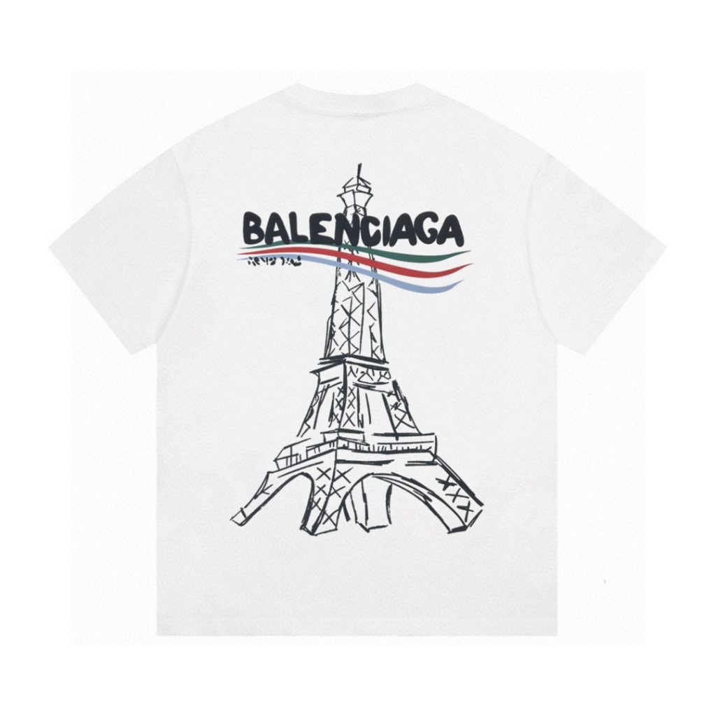 BALENCIAGA(バレンシアガ)偽物バレンシアガ最新鉄塔の波プリントレジャー半袖Ｔシャツ激安通販