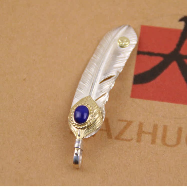 Goro’s(ゴローズ) 高橋吾郎 n級品 925純銀ラピスラズリ象嵌フェザーペンダント