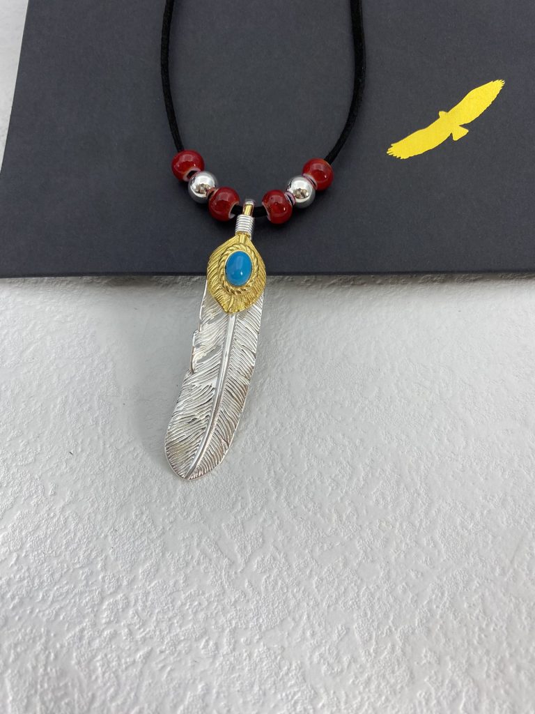 Goro’s(ゴローズ) 高橋吾郎 芸能人 偽物 フェザーネックレス鹿革紐瑠璃珠セット