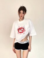 GUCCI (グッチ) 芸能人 スーパーコピー ロゴプリントカジュアル半袖Tシャツ