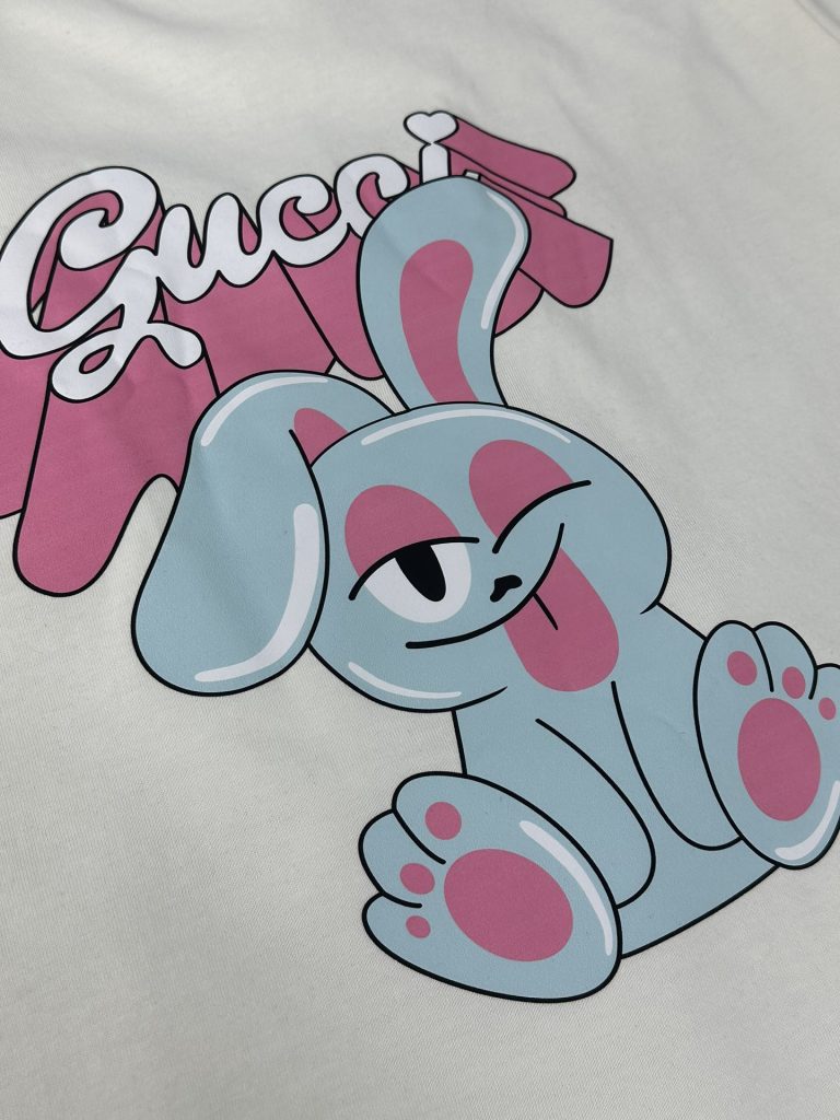 GUCCI (グッチ) n級品 芸能人 夏の新作子供の趣ピンクブルーウサギアルファベットプリント半袖