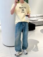 GUCCI (グッチ) n級品 芸能人 アルファベットプリント二重仕立て半袖Tシャツ