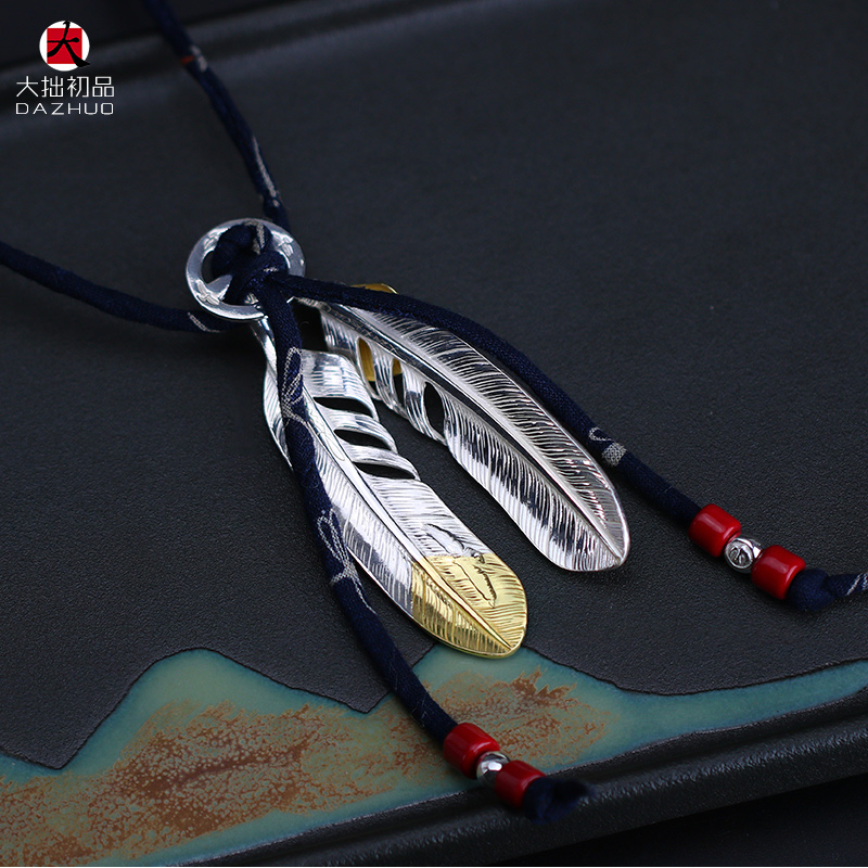 Kenzo Kikuchi(ケンキクチ) コピー 菊地健金松石羽根925純銀布縄ネックレス手作りシルバーアクセサリー 通販