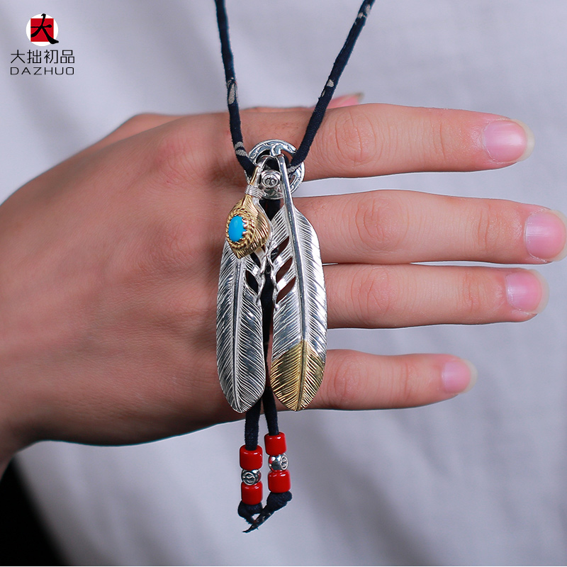 Kenzo Kikuchi(ケンキクチ) コピー 菊地健金松石羽根925純銀布縄ネックレス手作りシルバーアクセサリー 通販