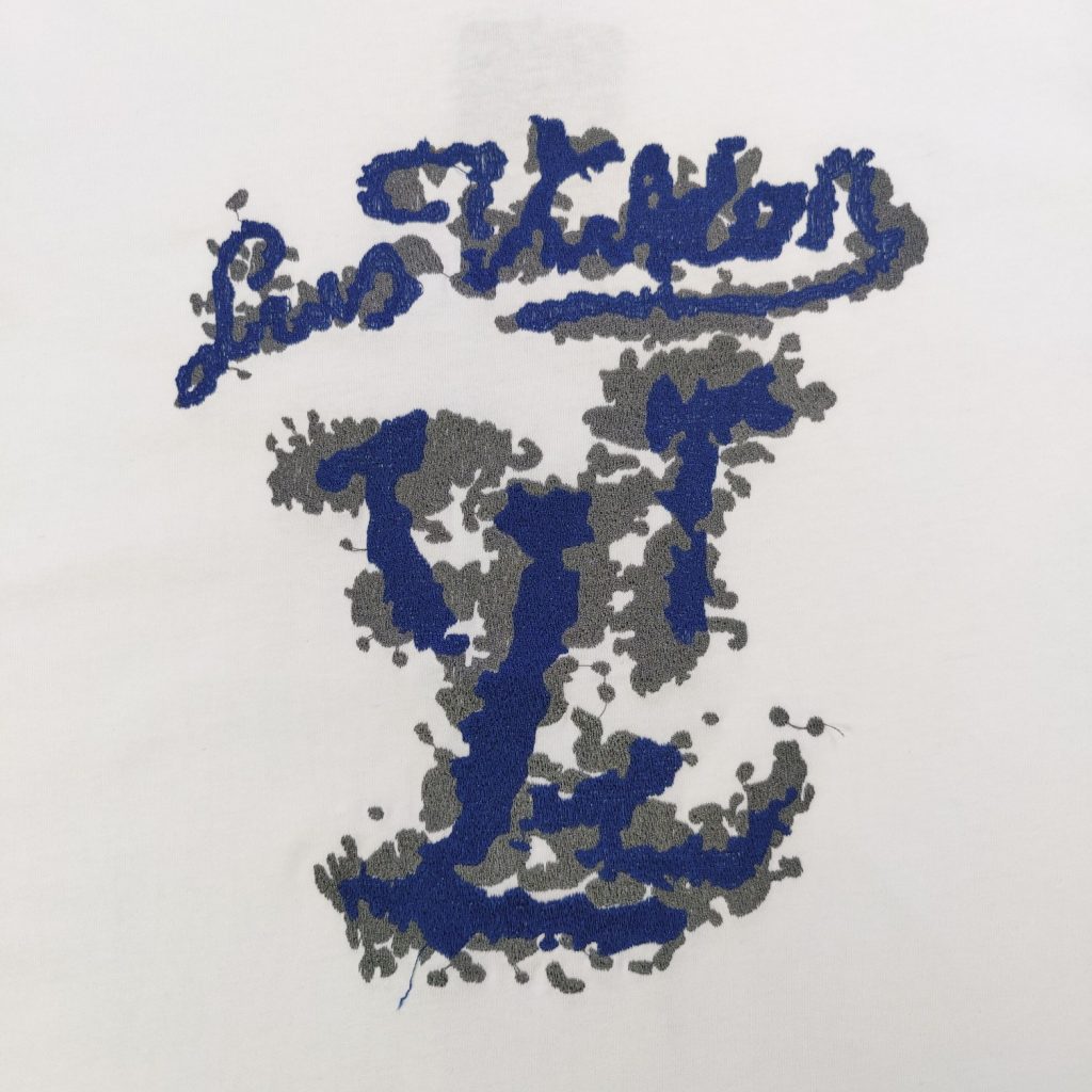 LOUIS VUITTON（ルイヴィトン） 芸能人 偽物  ブルーアルファベット刺繍カジュアルカップル半袖Tシャツ