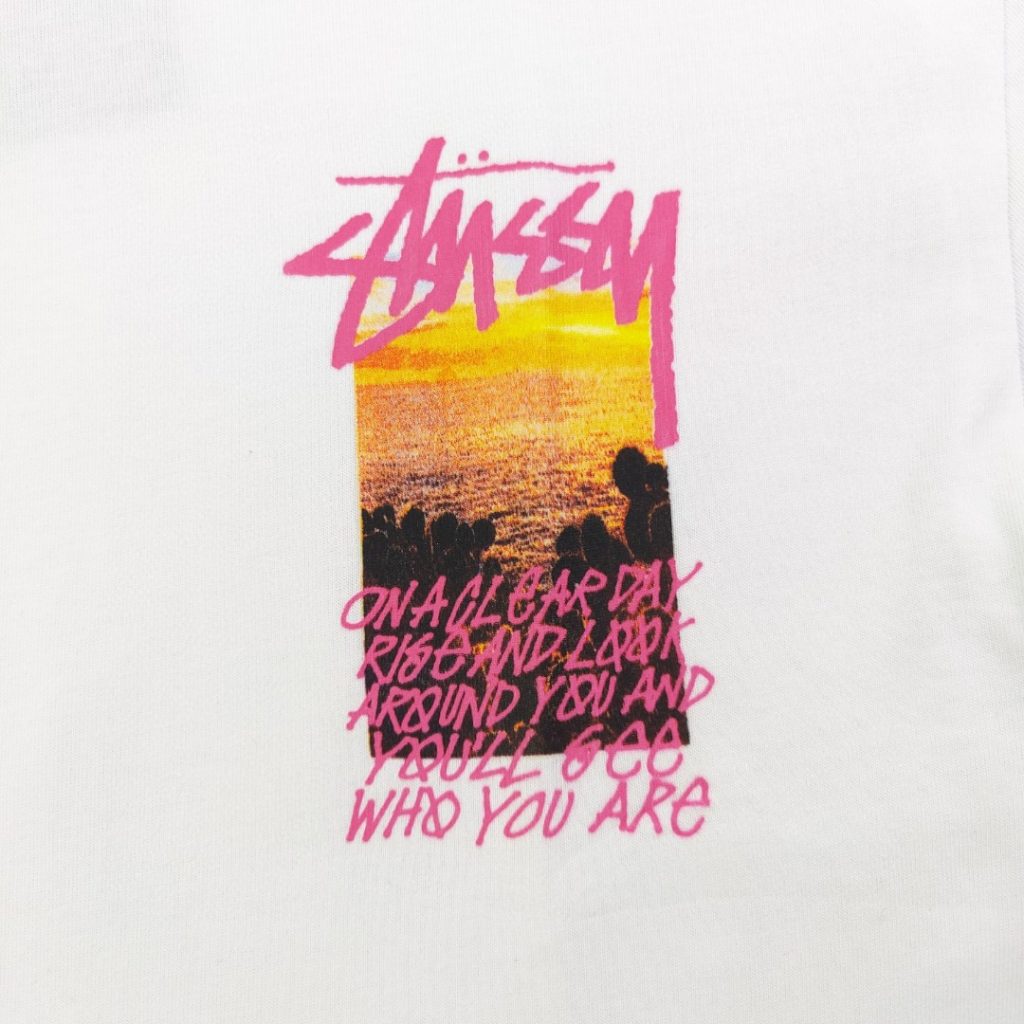 STUSSY(ステューシー） 激安販売  偽物 サンセット潮汐ロゴプリントカジュアルTシャツ
