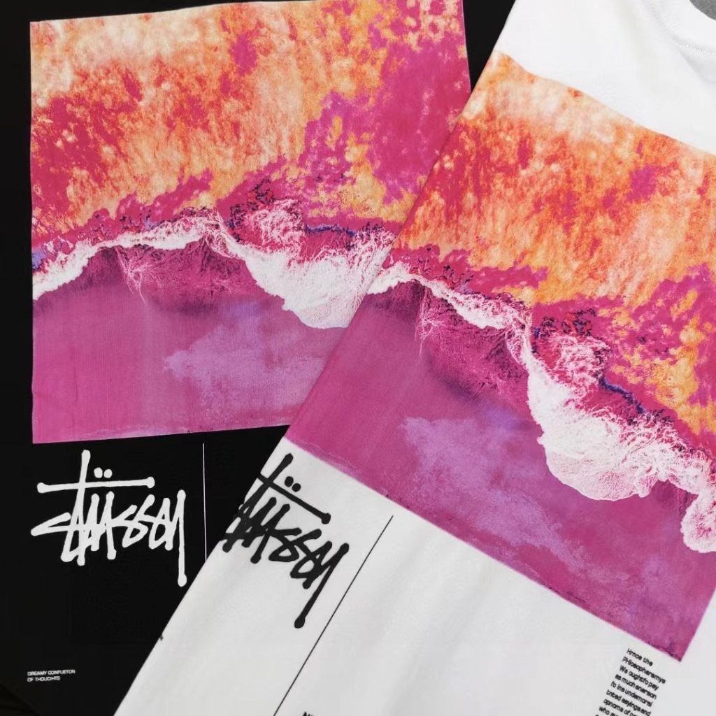 STUSSY(ステューシー) n級品  ステューシーピンクビーチ柄アルファベットロゴプリントカジュアルカップルゆったり半袖Tシャツ 通販