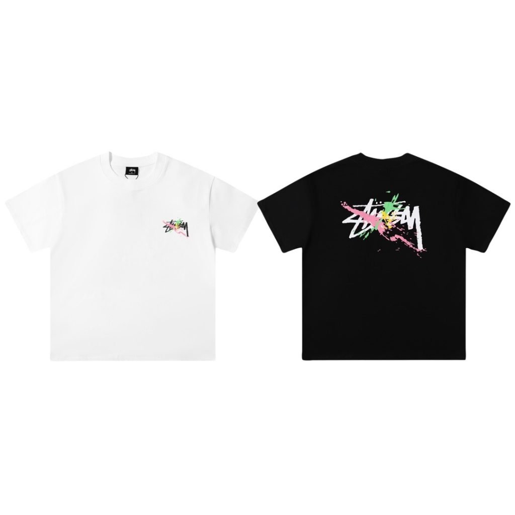 STUSSY(ステューシー）激安販売 偽物 優れた品質コントラストカラー落書アルファベットプリントラウンドネック半袖